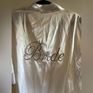 David’s bridal white “Bride” robe, size S/M. Worn once for a few hours